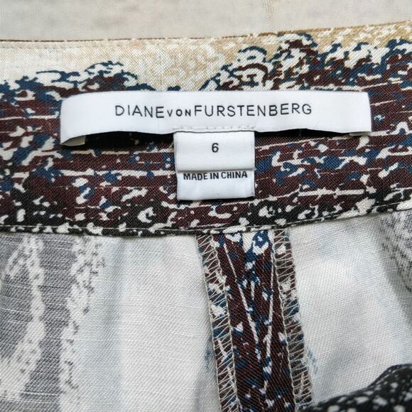 DIANE VON FURSTENBERG Atlas Snake Print Silk/Linen Brown Tan Loose Pants, 6 - Picture 4 of 8